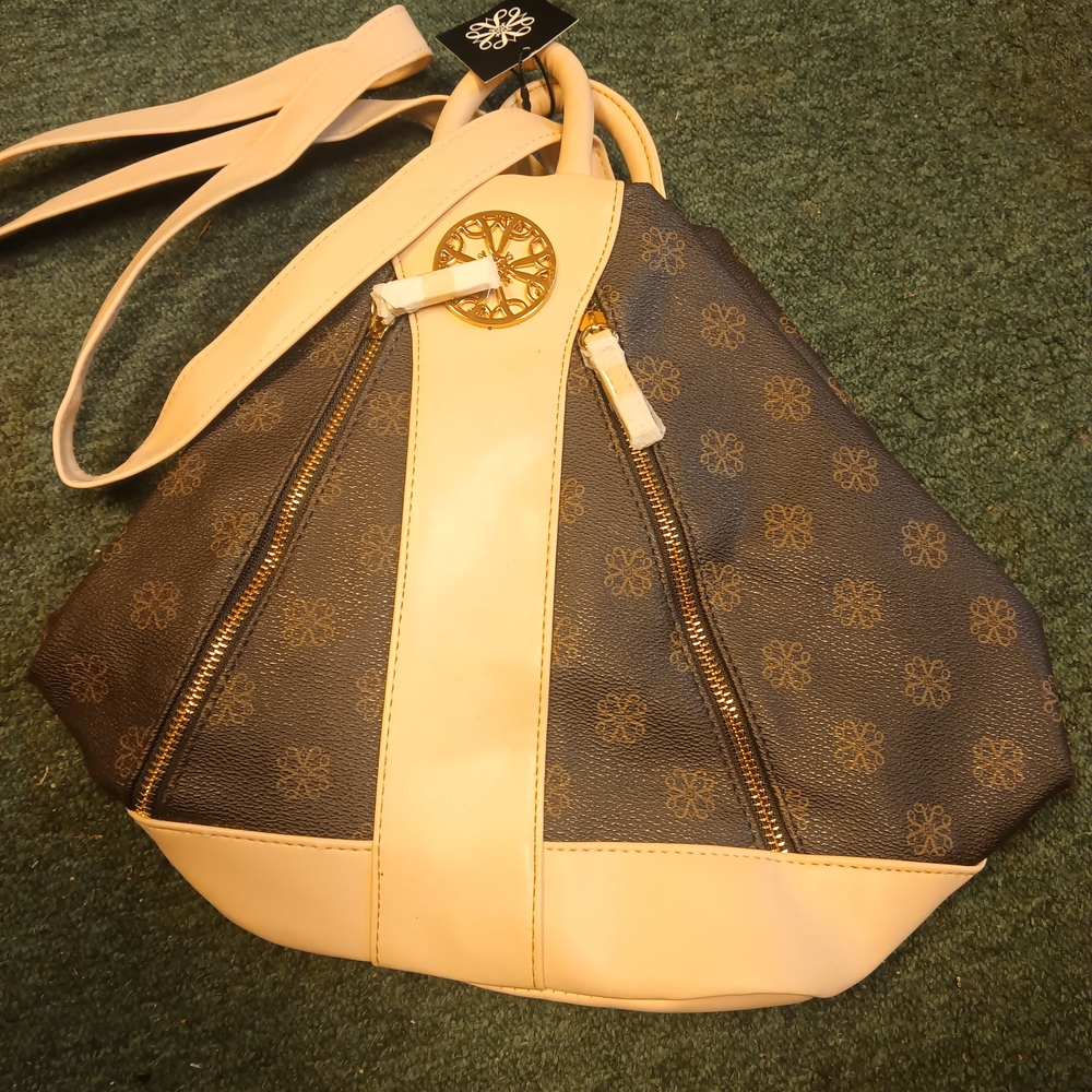 Avon Beige and Brown Floral Backpack